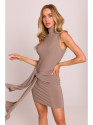 M841 Mini suknelė su kaklaraiščiu priekyje - smėlio spalvos