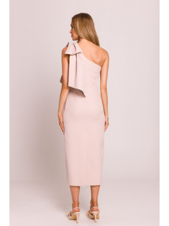 M847 Suknelė su lankeliu ant vieno peties - šviesiai smėlio spalvos