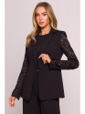 M865 Lace panels single button blazer - black