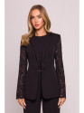 M865 Lace panels single button blazer - black