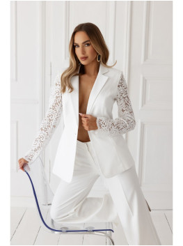 M865 Lace panels single button blazer - ecru