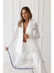 M865 Lace panels single button blazer - ecru