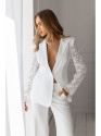 M865 Lace panels single button blazer - ecru