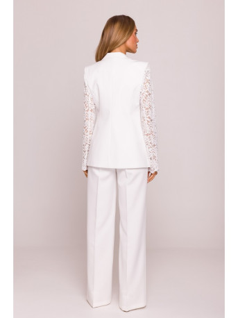 M865 Lace panels single button blazer - ecru