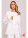 M865 Lace panels single button blazer - ecru