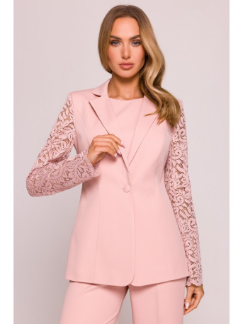 M865 Lace panels single button blazer - powder