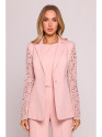 M865 Lace panels single button blazer - powder