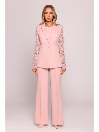 M865 Lace panels single button blazer - powder