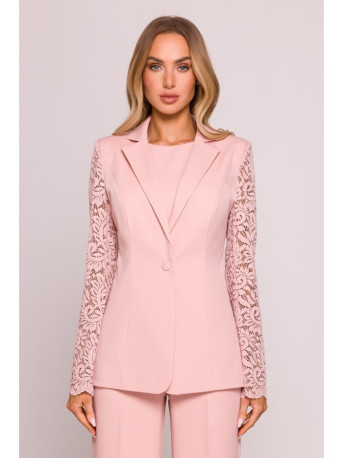 M865 Lace panels single button blazer - powder