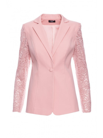 M865 Lace panels single button blazer - powder
