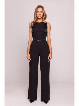 M866 Lace panels jumpsuit - black