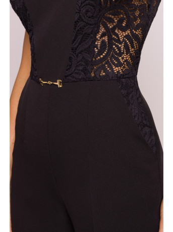 M866 Lace panels jumpsuit - black