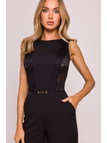 M866 Lace panels jumpsuit - black