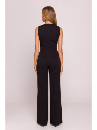 M866 Lace panels jumpsuit - black