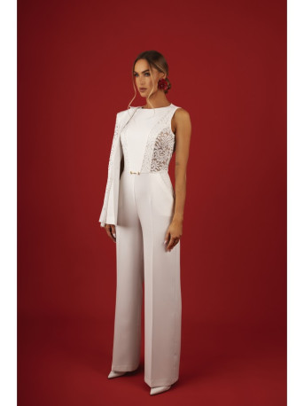 M866 Lace panels jumpsuit - ecru