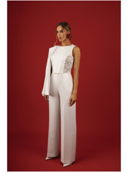 M866 Lace panels jumpsuit - ecru