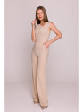 S407 Elegant jumpsuit with asymmetrical neckline - beige