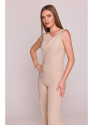 S407 Elegant jumpsuit with asymmetrical neckline - beige