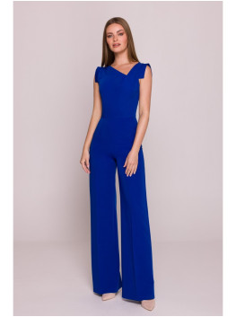 S407 Elegant jumpsuit with asymmetrical neckline - royal blue
