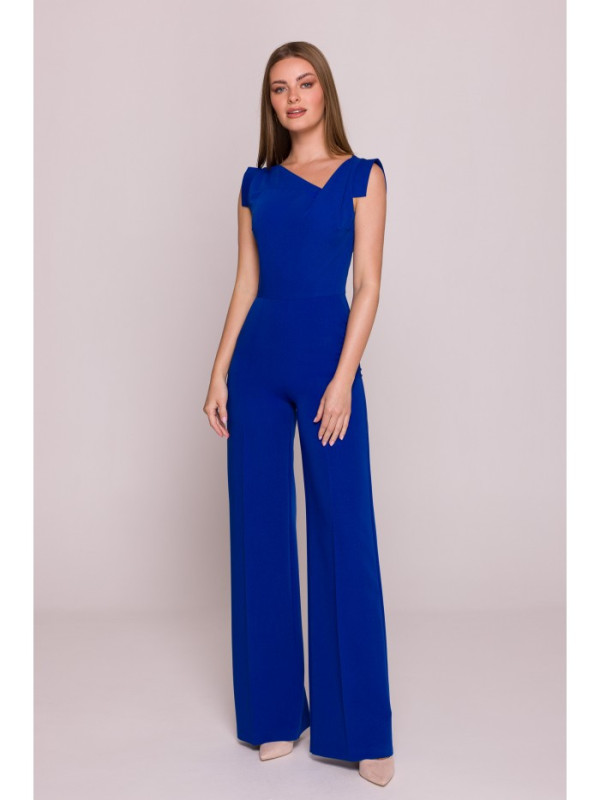 S407 Elegant jumpsuit with asymmetrical neckline - royal blue
