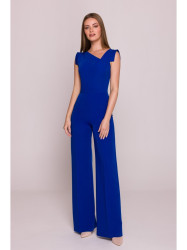 S407 Elegant jumpsuit with asymmetrical neckline - royal blue