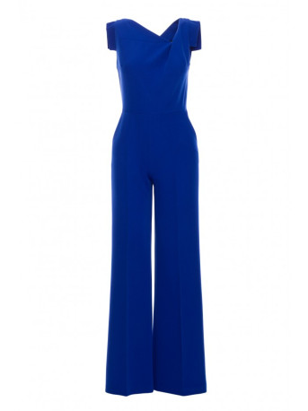 S407 Elegant jumpsuit with asymmetrical neckline - royal blue