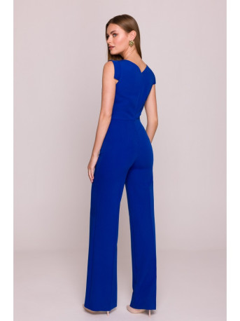 S407 Elegant jumpsuit with asymmetrical neckline - royal blue