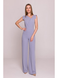 S407 Elegant jumpsuit with asymmetrical neckline - dove grey