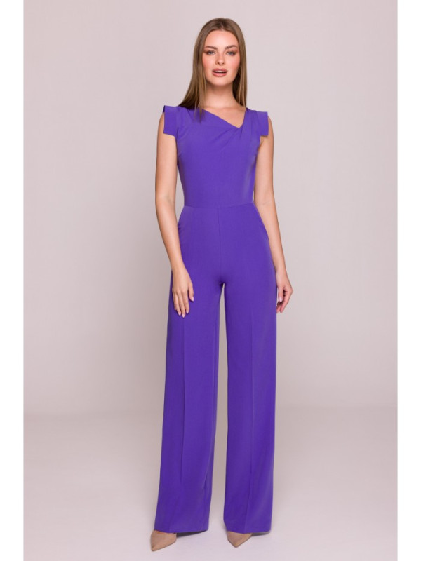 S407 Elegant jumpsuit with asymmetrical neckline - purple