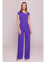 S407 Elegant jumpsuit with asymmetrical neckline - purple