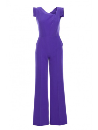 S407 Elegant jumpsuit with asymmetrical neckline - purple