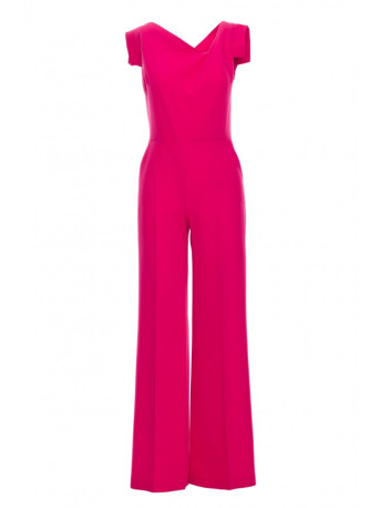 S407 Elegant jumpsuit with asymmetrical neckline - pink