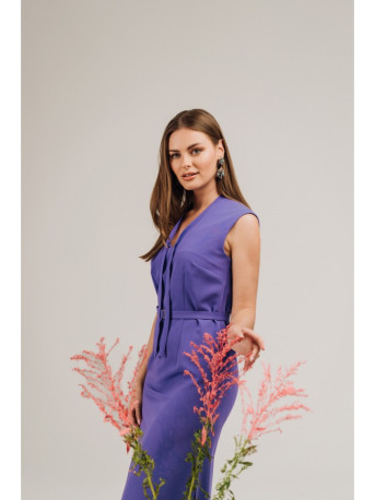 S410 A-line dress with tie detail V-shaped neckline - purple