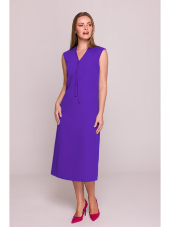 S410 A-line dress with tie detail V-shaped neckline - purple