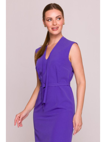 S410 A-line dress with tie detail V-shaped neckline - purple