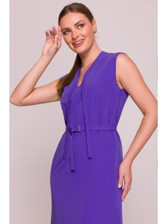 S410 A-line dress with tie detail V-shaped neckline - purple