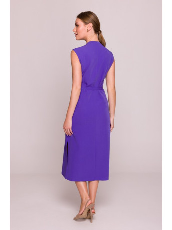 S410 A-line dress with tie detail V-shaped neckline - purple