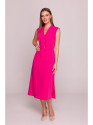 S410 A-line dress with tie detail V-shaped neckline - pink
