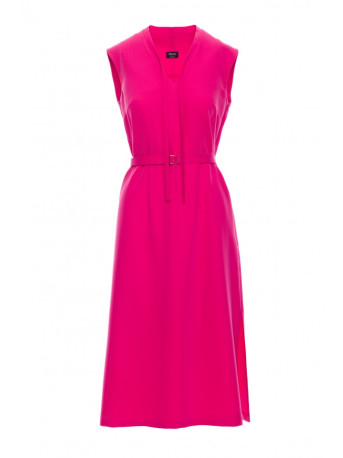 S410 A-line dress with tie detail V-shaped neckline - pink