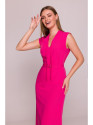 S410 A-line dress with tie detail V-shaped neckline - pink