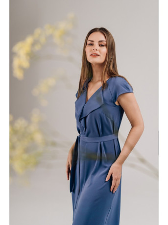 S411 Sleeveless dress with ruffled neckline - blue