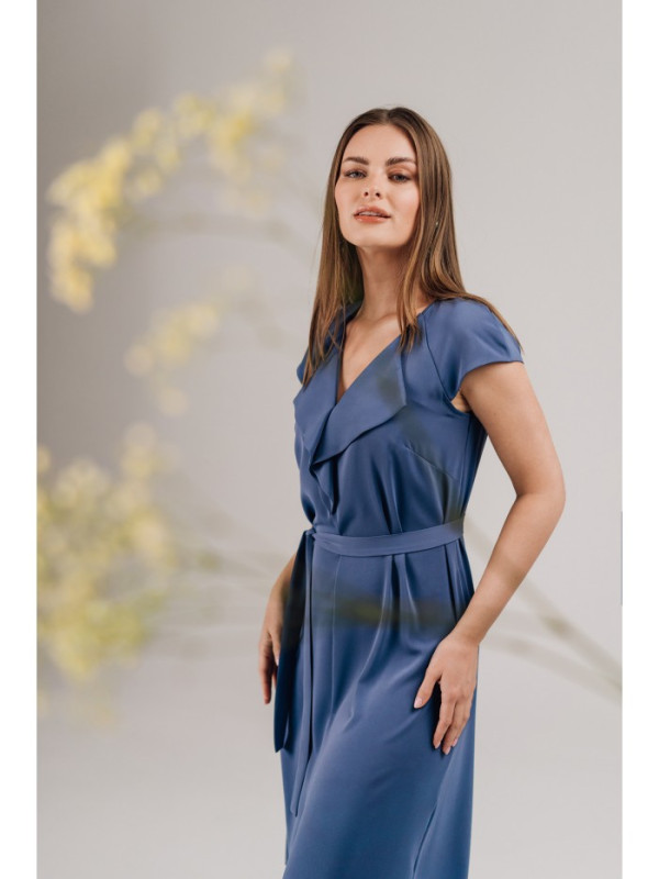 S411 Sleeveless dress with ruffled neckline - blue