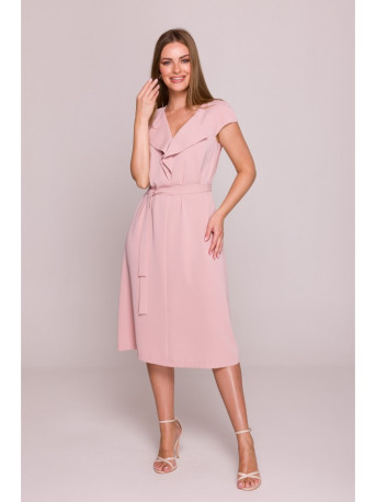 S411 Sleeveless dress with ruffled neckline - powder