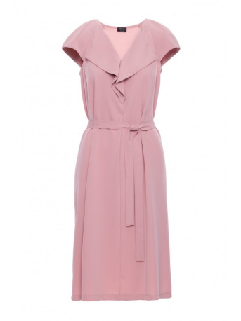 S411 Sleeveless dress with ruffled neckline - powder