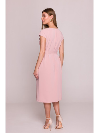 S411 Sleeveless dress with ruffled neckline - powder