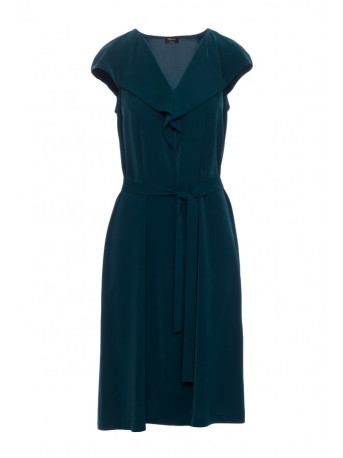 S411 Sleeveless dress with ruffled neckline - green