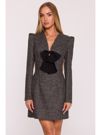 M869 Tweed V-neck dress - black