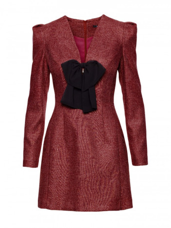 M869 Tweed V-neck dress - maroon