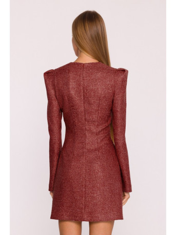 M869 Tweed V-neck dress - maroon