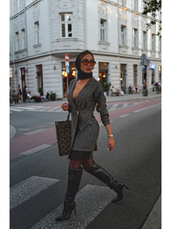 M871 Tweed wrap dress - black